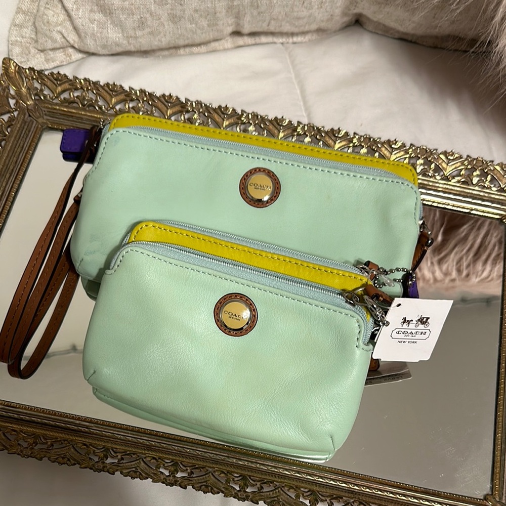 Coach Mint Green Wristlet Set
